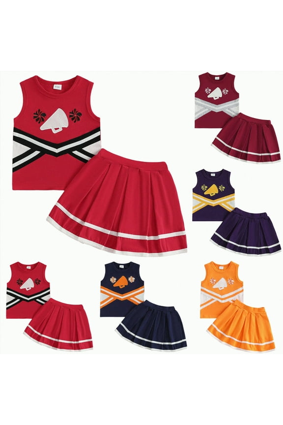 Toddler Baby Girl Cheerleader Outfit Shirt Tops Skirt Set Cheer Cheerleading Outfit Uniform Clothes Halloween Toddler Baby Girl Outfit (Red,3-4 Years)