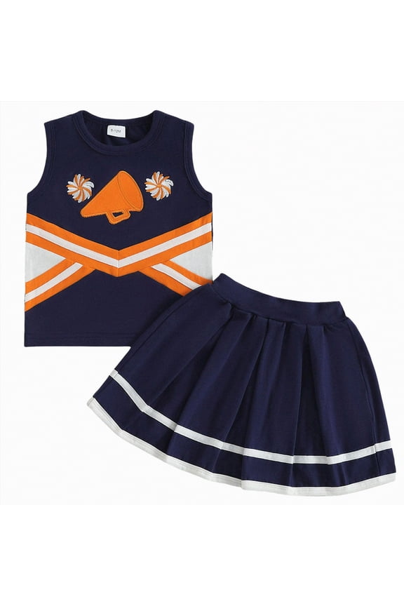 Toddler Baby Girl Cheerleader Outfit Shirt Tops Skirt Set Cheer Cheerleading Outfit Uniform Clothes Toddler Baby Girl Halloween Outfit (Navy,3-4 Years)