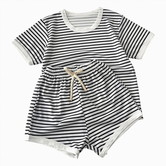 enyan Toddler Baby Girl Summer Clothes 0 6 12 18 24 Months 2T 3T 4T 5T Shorts Sleeve Summer Beach T Shirts + Shorts Clothing Set Dailywear（White,18-24 Months)