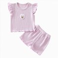 thumbnail image 1 of enyan Toddler Baby Girl Summer Clothes Short Sleeve Tops+Elastic Drawstring Plaid Shorts Two Piece Fruit Print Outfit Set(Purple,12-18 Months), 1 of 7