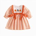 thumbnail image 1 of enyan Toddler Baby Girls Halloween Outfit Pumpkin Smocked Puff Sleeve A-Line Plaid Dresses Girls Fall Clothes Orange,12-18 Months, 1 of 4