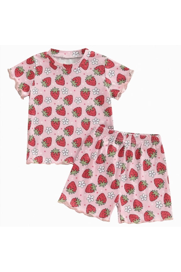 Toddler Baby Girls Summer Outfits Daisy Ruffle Short Sleeve T-Shirts Tops Floral Shorts 2Pcs Clothes Set 6M-4T Red,18-24M