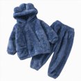 thumbnail image 1 of enyan Toddler Boys Girls Outfit Little Kid Bear Ear Fuzzy Fluffy Hoodie Sweatshirt with Fleece Sweatpants 2 Piece Set Blue,3-4 Years, 1 of 4