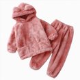 thumbnail image 1 of enyan Toddler Boys Girls Outfit Little Kid Bear Ear Fuzzy Fluffy Hoodie Sweatshirt with Fleece Sweatpants 2 Piece Set Pink,12-18 Months, 1 of 4