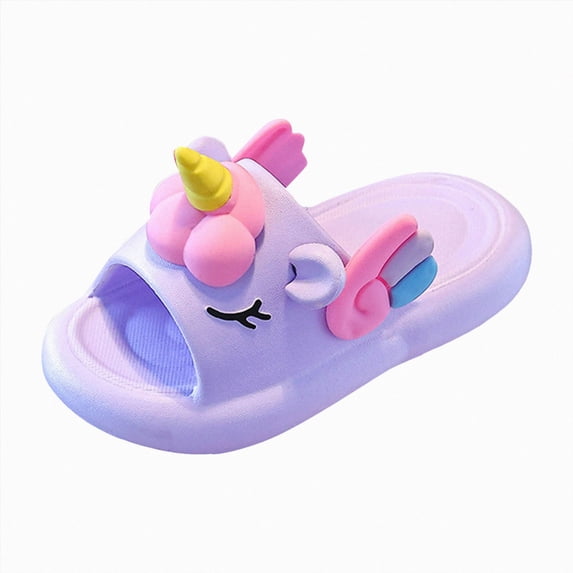 enyan Toddler Boys Girls Slippers Bunny Unicorn Pillow Sandals Summer Quick Dry Bathroom Slides Beach Water Non-Slip Kids Shower Shoes Purple,Size 2