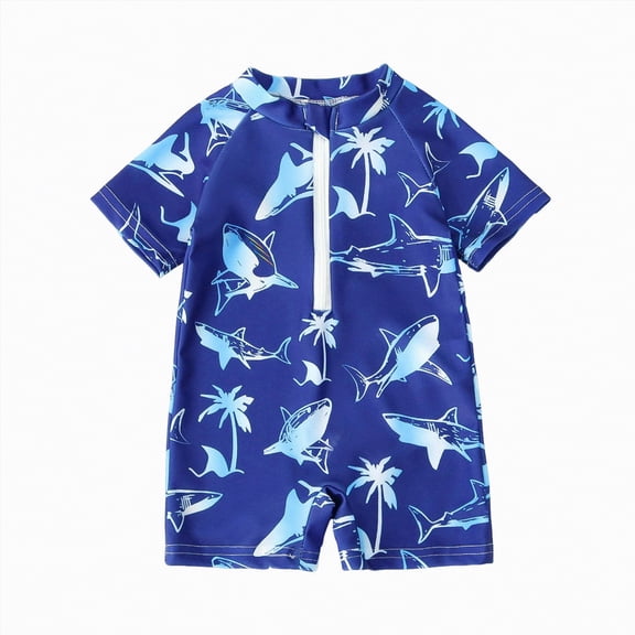 enyan Toddler Boys Swim Trunks Boys Two Piece Rash Guard Swimsuits Kids Short Sleeve Sunsuit Swimwear Sets,Dark Blue,12-18 Months