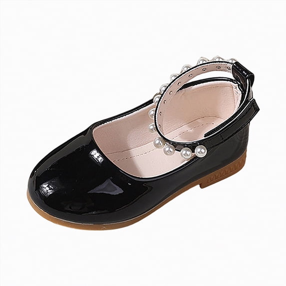 enyan Toddler Dress Shoes Girl Girls Dress Shoes Mary Jane Princess Shoes Girls' Flats Glitter Low Heels Flower Wedding Party Footwear for Toddler Little/Big Kid,Black,Size 8.5