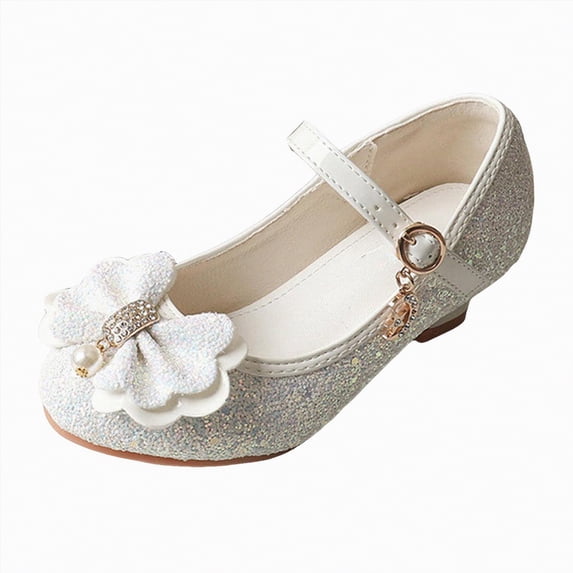 enyan Toddler Dress Shoes Little Kids Girls Dress Pumps Glitter Sequins Princess Low Heels Princess Dress Shoes Party Dance Shoes,White,Size 11