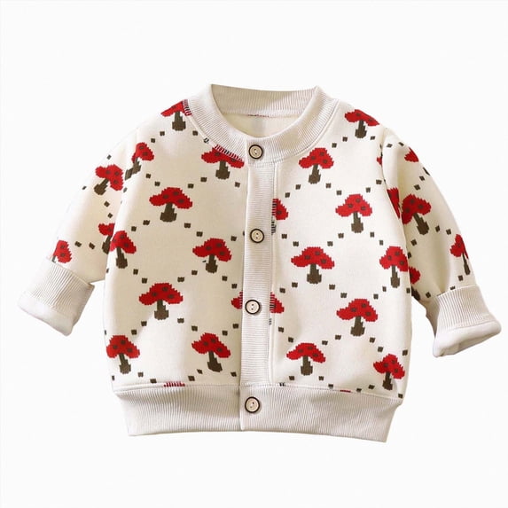 enyan Toddler Fall Winter Sweater Cartoon Print Cotton Cardigan Knit Sweatshirt Little Boys Girls Warm Clothes(White,18-24 Months)