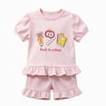 thumbnail image 1 of enyan Toddler Girl Back to School Outfit Apple Ruffle Short Sleeve T-Shirt Top Shorts Set Preschool Clothes Summer Pink,12-18 Months, 1 of 6