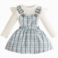 thumbnail image 1 of enyan Toddler Girl Fall Outfits Peter Pan Collar Long Sleeve Shirt Suspender Skirt Set Little Girl Overall Dress Light Blue，12-18 Months, 1 of 6