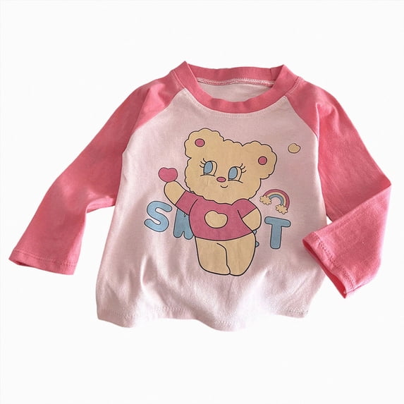enyan Toddler Girl Fall Winter Sweatshirt Cute Animals Graphic Long Sleeve Raglan Tee Tops Kids Girls T-Shirt(Light Yellow,3-4 Years)