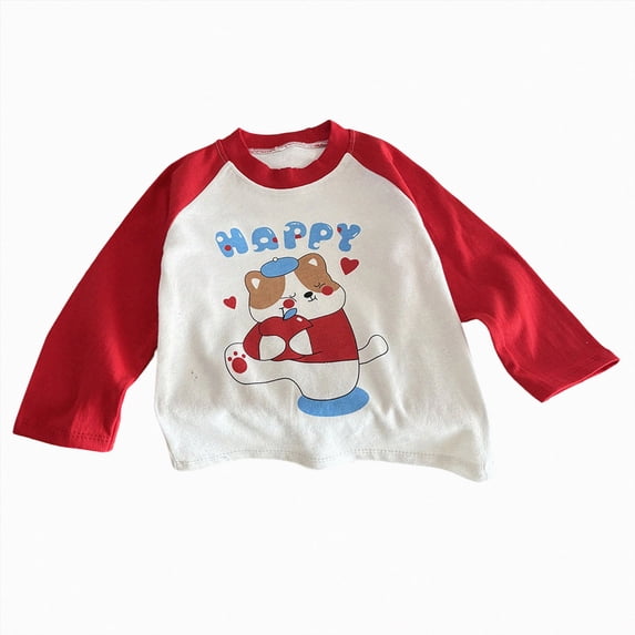 enyan Toddler Girl Fall Winter Sweatshirt Cute Animals Graphic Long Sleeve Raglan Tee Tops Kids Girls T-Shirt(Red,3-4 Years)