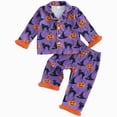 thumbnail image 1 of enyan Toddler Girl Halloween Pajamas Size 1-6T Long Sleeve Button Down Shirt Pants Pumpkin Print Pjs Sleepwear Birthday Girl Outfit（Purple,5-6 Years）, 1 of 7