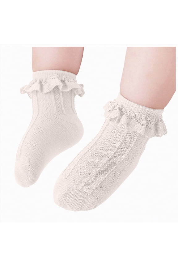 Toddler Girl Ruffle Ankle Socks Double Lace Frilly Socks for Princess Dress Outfits Cotton Socks for Girls (Beige,1-3 Years)