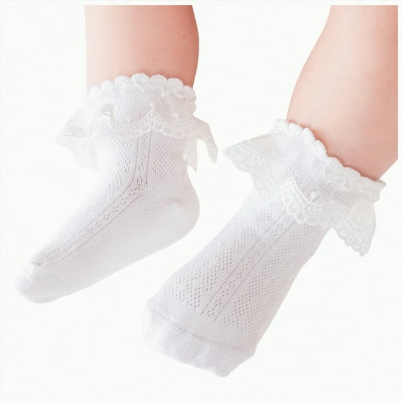 enyan Toddler Girl Ruffle Ankle Socks Double Lace Frilly Socks for Princess Dress Outfits Cotton Socks for Girls (White,6-8 Years)