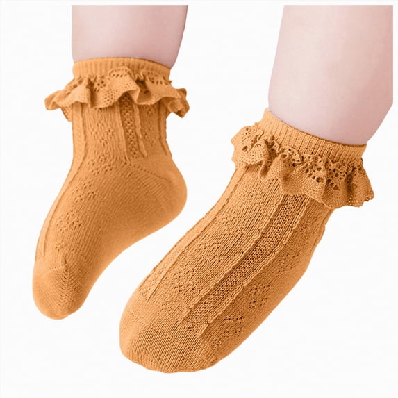 enyan Toddler Girl Ruffle Ankle Socks Double Lace Frilly Socks for Princess Dress Outfits Cotton Socks for Girls (Yellow,6-8 Years)