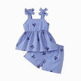 thumbnail image 1 of enyan Toddler Girls 2 Piece Summer Outfits 2-7 Years Sleeveless Bow Striped Cami Top & Shorts Clothing Set Blue,2-3 Years, 1 of 6