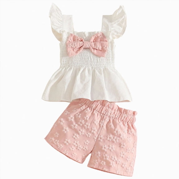 enyan Toddler Girls Clothes for 2t 3t Girls Cute Summer Short Sleeve T-Shirt Sets Casual Elastic Shorts Summer 2Pcs Dailywear,Infant Outfits for Girls(Pink,2-3 Years)