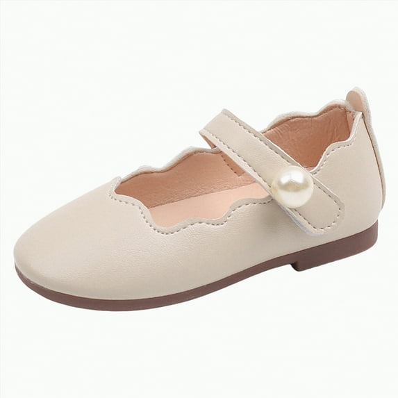 enyan Toddler Girls Dress Shoes Princess Shoes Ballet Flats With Bow for School Girl Flats(Beige,12)