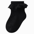 thumbnail image 1 of enyan Toddler Girls Ruffle Lace Trim Cotton Socks Eyelet Frilly Dress Socks Black,1-3 Years, 1 of 5