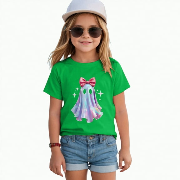 enyan Toddler Halloween Shirts Ghost Pumpkin Tshirts Kids Boys Girls Fall Spooky Season Short Sleeve Tee Tops (Green,4-5 Years)