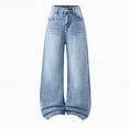 thumbnail image 1 of enyan Toddler Jeans Girls Toddler Girls Jeans Kids Elastic Waist Straight Leg Denim Pants with Pockets Casual Stretch Long Trousers Navy,14-15 Years, 1 of 7