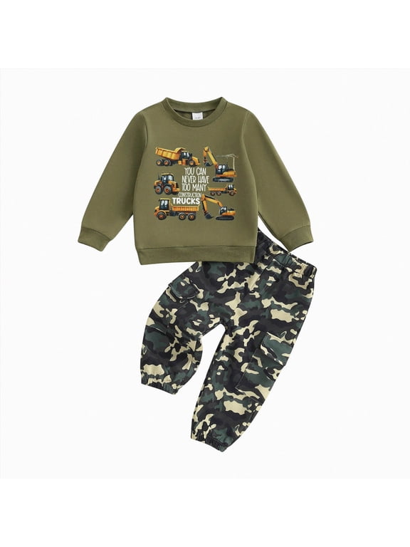 Toddler Kids Baby Boy Fall Clothes 2T 3T 4T 5T 6T Letter Print Long Sleeve Tops Camouflage Pants Set Winter Outfits Camouflage,2-3 Years
