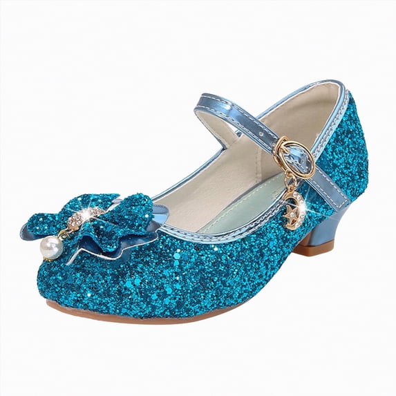 enyan Toddler/Little Girls' Ballerina Flat Mary Jane Princess Dress Shoes - Wedding School Party Girls Black Shoes,Blue,Size 1.5