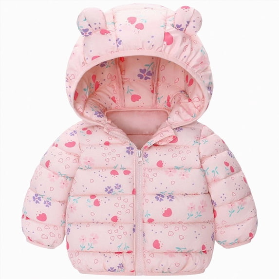 enyan Toddler Winter Coat Baby Puffer Jacket Boy Girl Hooded Dinosaur Coat(Pink,18-24 Months)