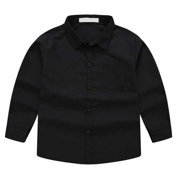 enyan Uniform Shirts for Boys Boys T Shirts Solid Color Button Down Long Sleeve Back to School Polo Shirt Black,5-6 Years