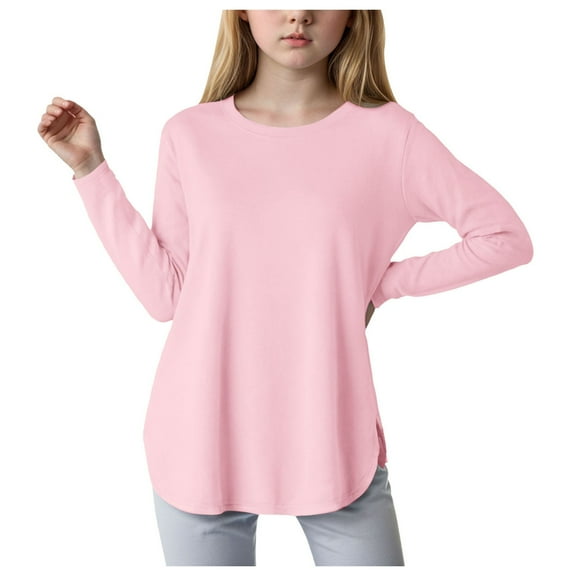 enyan Uniform Shirts for Girls Toddler Girl Long Sleeve Shirts Girls Long Sleeve Tops Girls' ComfortSoft Long Sleeve Tee(Light Pink,10-11 Years)