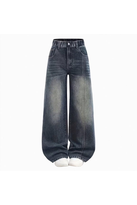 Unisex Y2K Baggy Jeans Hip Hop Skater Jeans Vintage Dance Skateboard Pants Loose Fit Denim Jeans(Blue,11-12 Years)