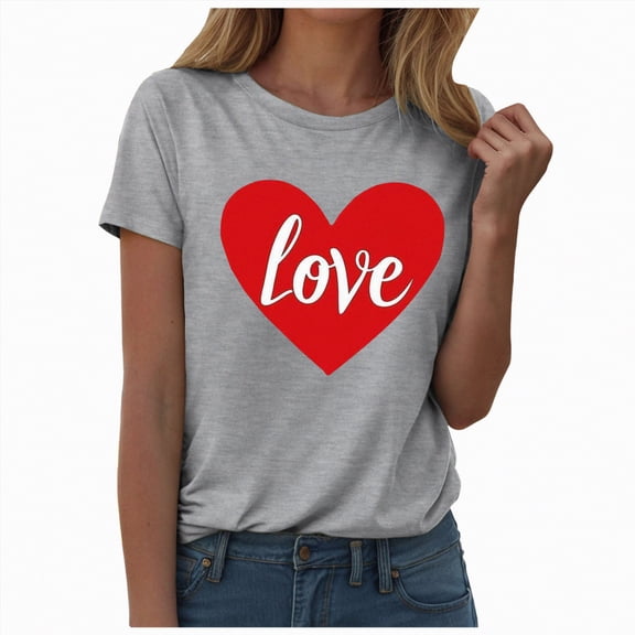 enyan Valentine's Day Tshirts Shirts for Women Womens Basic T Shirts Summer Tops 2026 Crop Short Sleeve Slim Fit Tee Cute Gym Workout Clothes,Grey,XXXL