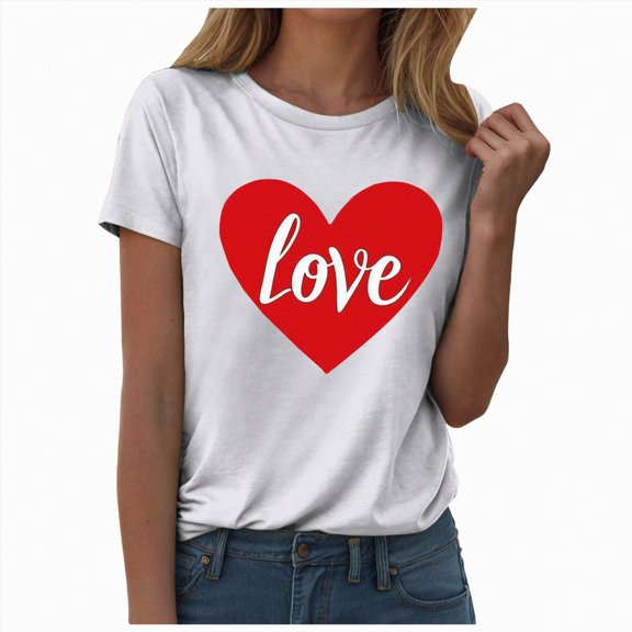 enyan Valentine's Day Tshirts Shirts for Women Womens Short Sleeve T Shirts Summer Tops Basic Slim Fit Gym Workout Clothes,White,XXXL