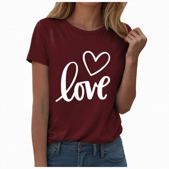 enyan Valentine's Day Womens Oversized Summer T Shirts Plus Size Cute Casual Tops Short Sleeves Fashion Workout Clothes Womens Top,Wine,L