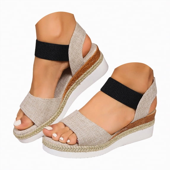 enyan White Sandals Platform Sandals Women – Strappy Wedges with Comfortable Plush & Soft Insole – Lightweight & Non Slip Platform Sandals for Women 2026,Beige,Size 7