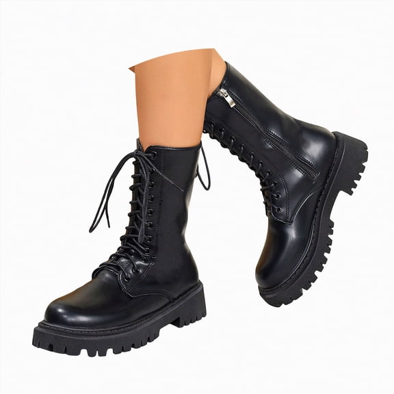 enyan Wide Mid-Calf Boots for Women Slip-on Flat Chelsea Boots Women Ladies Fall Slip On Shoes Women Womens Western Boots Black,Size 8