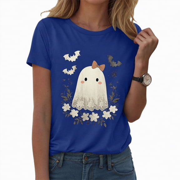 enyan Witch Halloween T Shirt Women Vintage Graphic Tees Shirt Short Sleeve Casual Funny Halloween Party Shirts Funny Tshirts for Women Dark Blue,XXXL