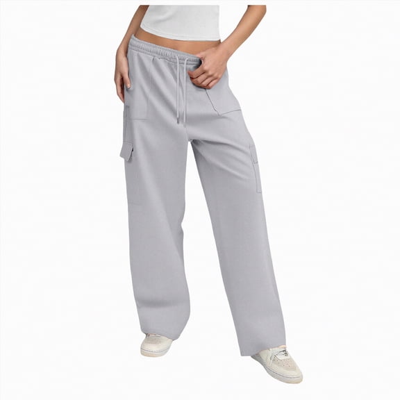 enyan Woman Sweatpants Fleece Lined Sweatpants Women- Winter Warm Athletic Joggers Pants with Pockets Light Gray,S