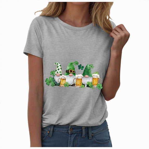 enyan Womans Tops Women Love Heart Printed Shirts Valentine's Day Cute Four-Leaf Clover Casual Graphic T Shirts Spring Tops Trendy Tee Gifts,Grey,S