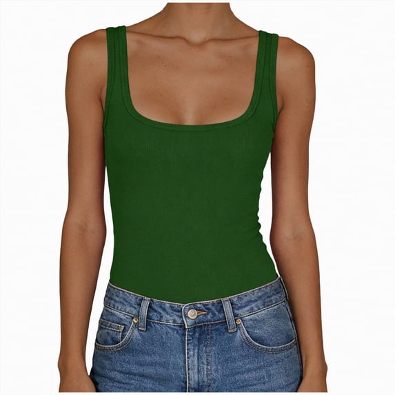 enyan Women Athletic Tops Womens Spaghetti Strap V-Neck Ribbed Tank Tops for Women 2026 Slim Fitted Soft Camisole Basic Layering Shirts,Dark Green,XXL