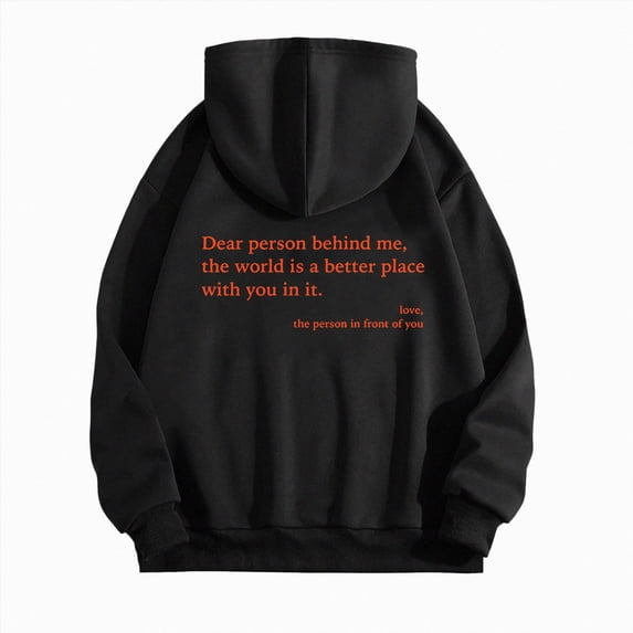 enyan Women Hooded Sweatshirts Letter Print Crew Neck Hoodie Loose Fit Long Sleeve Pullover Coat Jacket Tops Black,XXL