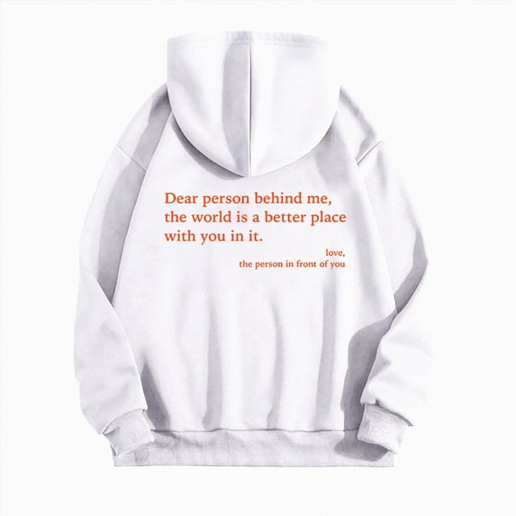enyan Women Hooded Sweatshirts Letter Print Crew Neck Hoodie Loose Fit Long Sleeve Pullover Coat Jacket Tops White,XL