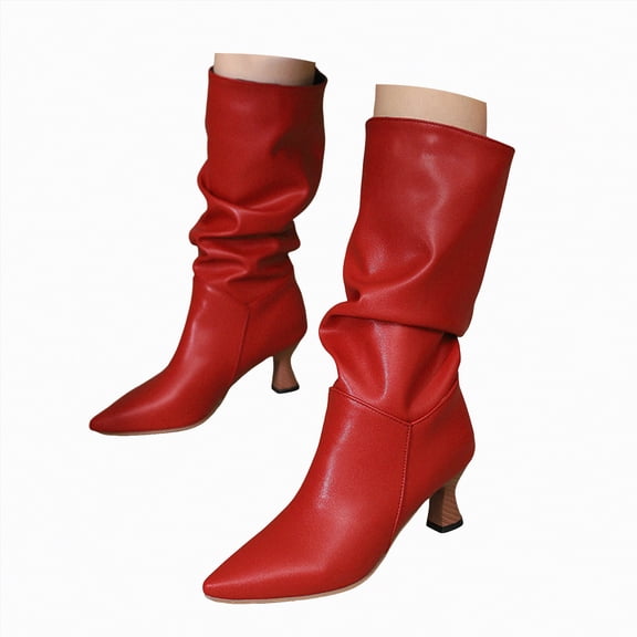 enyan Women Knee High Boots Womens Slouch Boots, Flat Heels Mid Wide Calf Zipper Ladies Fall Winter Fashion Boots A,Size 9