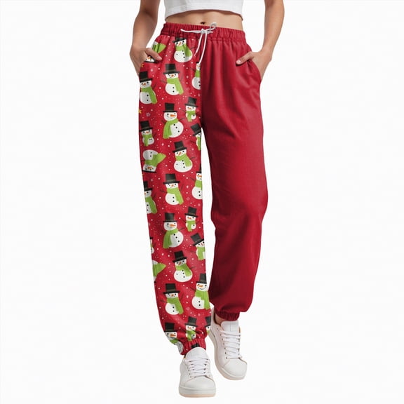 enyan Women'S Christmas Pants Women's Cinch Bottom Sweatpants Athletic Joggers Lounge Pants with Pockets Red,M