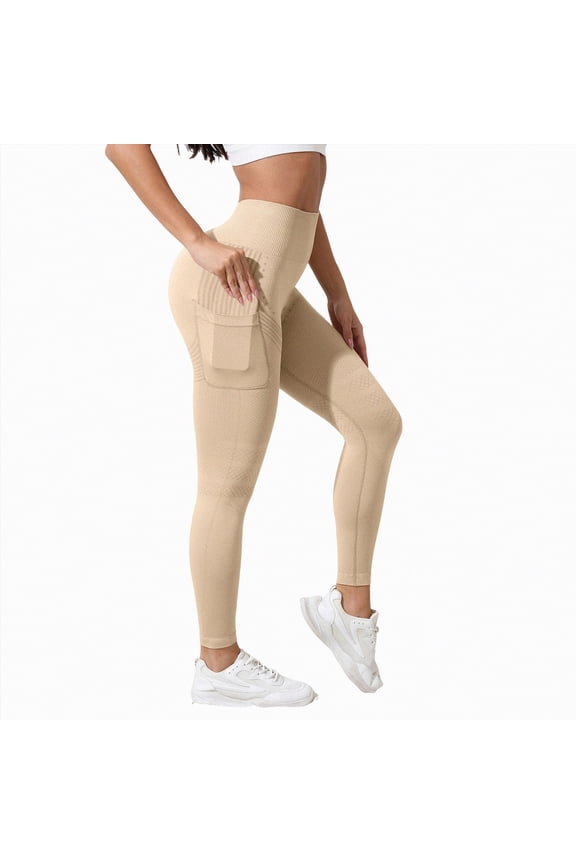 Women Scrunch Butt Lifting Seamless Leggings Booty High Waisted Workout Yoga Pants Warm Leggings For Women,Beige,M