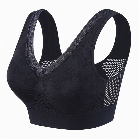 enyan Women Seamless Jelly Bras No Underwire Supportive Wireless Push Up Full Coverage Bralette Comfy Scalloped T-Shirt Support Bras for Women Black,4XL