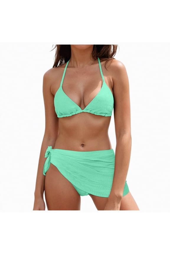 Women Swimsuit Women High Waisted Bikini Sets Tummy Control Swimsuits Color Block Two Piece Drawstring Bathing Suit,Mint Green,XS