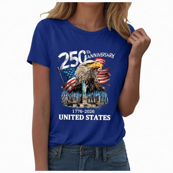 enyan Women T Shirt US 250th Anniversary 250 Years Freedoms 1776-2026 tee Graphic Vintage,Blue,XL